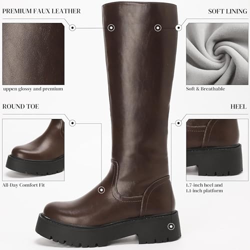 Putu Platform Knee High Boots for Women Comfortable Round-Toe Riding Boots with Chunky Lug Sole Fashion Tall Boots3