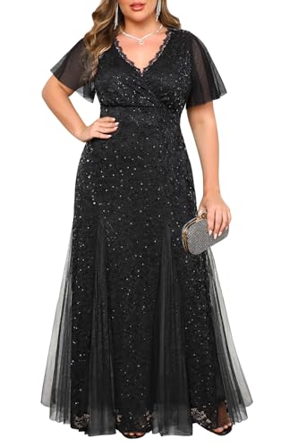 Talisea Plus Size Formal Dresses for Women Black Prom Evening