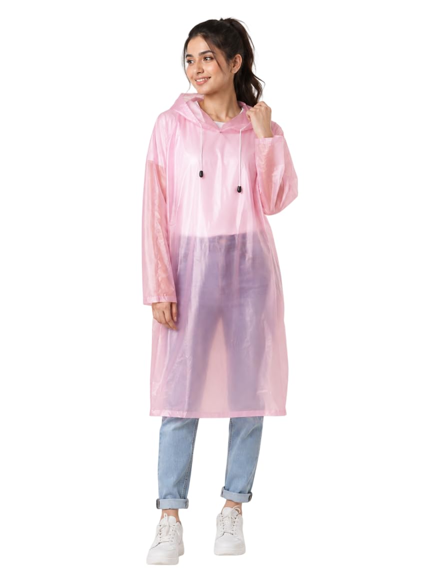 Unisex Poncho Raincoat with Hood, Waterproof, Reusable, Transparent, Free Size, for Men and Women, Trekking and Yatra Random Color-image-47