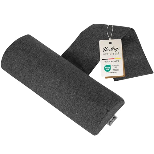Herlag Nackenpolster Sunny 40x15x7,5cm | Zubehör Gartenstuhlauflage für Extra Komfort | Wetterfestes Kopfkissen | Gartenmöbelauflage Wasserfest & UV-Schutz | Öko Tex 100 | Anthrazit