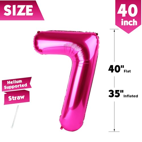 Image of 40 Inch Hot Pink Number 7 Balloon, 7th Birthday Party Decorations