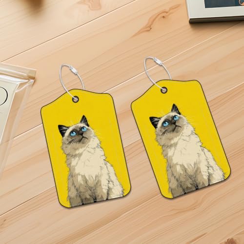 Image of Blue-Eyed Cat Luggage Tags 2 Pack, PU Leather Privacy Flap