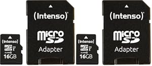 Intenso Premium microSDHC 16GB Class 10 UHS-I Speicherkarte inkl. SD-Adapter (bis zu 90 MB/s) schwarz (Packung mit 2)