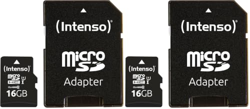Intenso Premium microSDHC 16GB Class 10 UHS-I Speicherkarte inkl. SD-Adapter (bis zu 90 MB/s) schwarz (Packung mit 2)