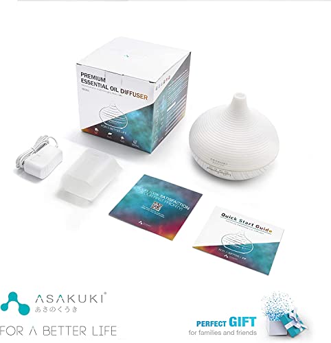 ASAKUKI 300ml Aroma Diffuser für Duftöle, Premium Ultraschall Luftbefeuchter Aromatherapie Öle Diffusor mit 7-farbigem LED-Licht, BPA-Free für Schlafzimmer, Büro, Spa