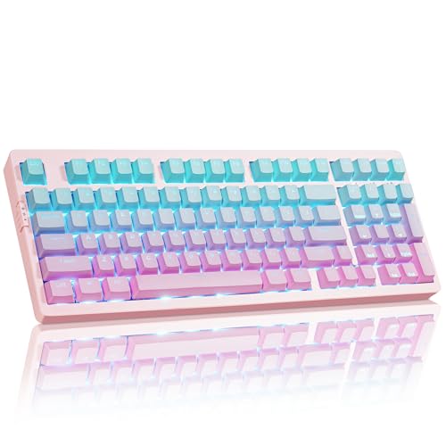 Image of ZORNHER ZH980 Mechanical Keyboard,95% Pink & Blue Creamy Keyboard with Number Pad,Gaming Keyboard Full Size,Shine Through PBT Keycaps,Creamy Sounding Linear Switches