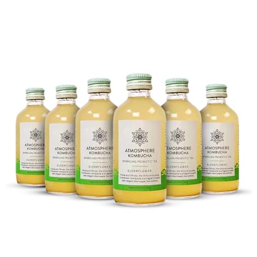 Atmosphere Kombucha Naturally Sparkling Probiotic Tea | Elderflower | Gut Friendly | Gluten free | Antioxidant and Hydration Companion | 210ml, Pack of 6