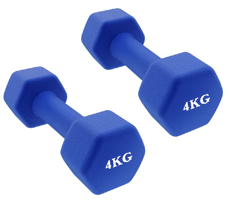 Neoprene Hand Dumbbells Weights (Pair)-4kg, Anti-Roll Dumbbell Set for Safe Home Fitness Training