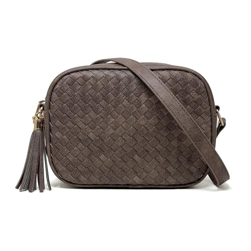 Image of AFKOMST Woven Crossbody Bag, Small Summer Purse and Boho Bag for Women | Vegan Leather, Roomy Space, 2.3L Capacity, fits iPad mini /Long Wallet /Kindle, Versatile for Daily Use /Casual /Date /Office