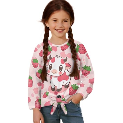 Fashion Shirts for Girls 5-12 Fall Outfits Kids Long Sleeve Tie Front Shirts Crewneck Tops