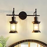 Asmymhd 2-Light Vintage Bathroom Vanity Light, Classical Lantern Wall Sconce Fixture, Rustic Farmhouse Style for Bedroom, Dressing Room, Hallway, Cabinet (Bronze)