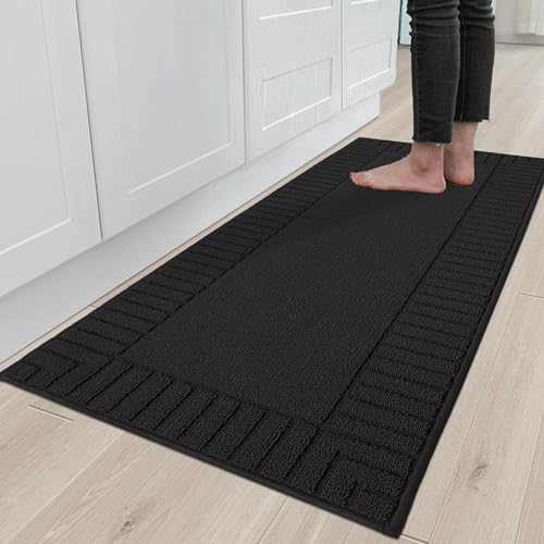 BEQHAUSE-Kitchen-Rugs-and-Mats Non Slip Kitchen Runner Rug Absorbent Kitchen Mats for Floor Machine Washable Kitchens Floormat,Black 24x60inch Black 2