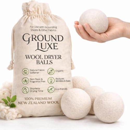 GroundLuxe Premium New Zealand Wool Dryer Balls - 6-Pack, 100% Organic, Hand-Felted, Reusable, Reduce Drying Time - Natural Fabric Softening, Wrinkle & Static Reduction