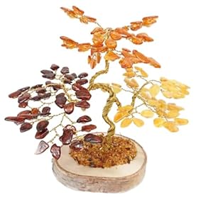 12cm Bernstein-Bäumchen auf Holz-Sockel, 3 Farben Heilstein-Bonsai | Edelstein-Baum
