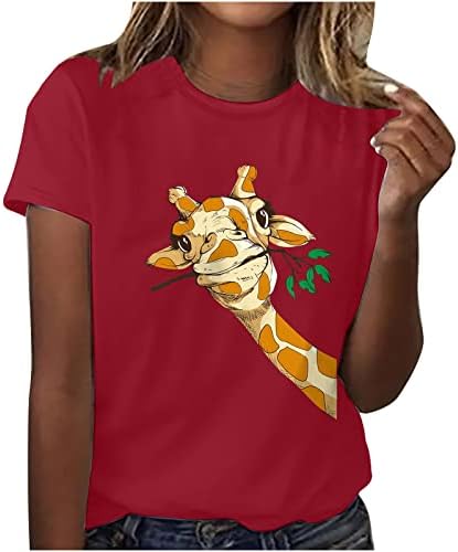 Womens Cute Graphic T Shirt Summer Animal Pattern Tees Giraffe Print Tops Girls Casual Crewneck Short Sleeve T-Shirts