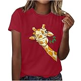 Womens Cute Graphic T Shirt Summer Animal Pattern Tees Giraffe Print Tops Girls Casual Crewneck Shor