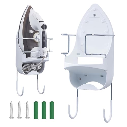 Luxvara Support de Planche à Repasser, Organisateur de Rangement pour Planche à Repasser, Support Mural en Fer électrique avec Fixation sur Porte ou Montage Mural Dans la Buanderie (Blanc)