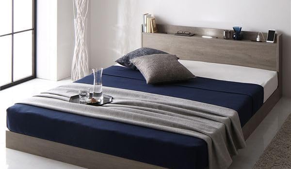 ベッド ダブル ボンネルコイルマットレス付き グレージュ 照明付き