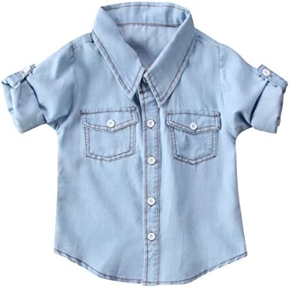 Honganda Fashion Kids Toddler Baby Boy Girl Adjustable Sleeve Denim Shirt Tops Blouse (Denim, 4-5 Years)