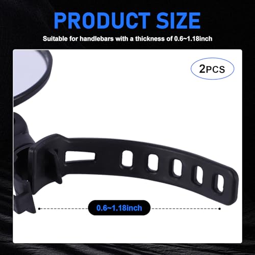 MOXRUQ 2 PCS Bike Handlebar Mirror, Scratch Resistant Bike Rear View Mirror Glass, Adjustable and Rotatable Bike Mirror Handlebar Mount (Black) - Thumbnail 2