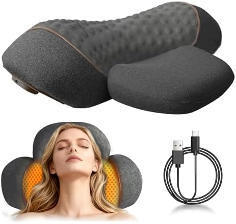 3-In-1 Neck Massager Pillow | Heat, Traction & Stretching Functions, Plug-in Neck Relaxation Massage Pillow for Pain Relief (Gray)