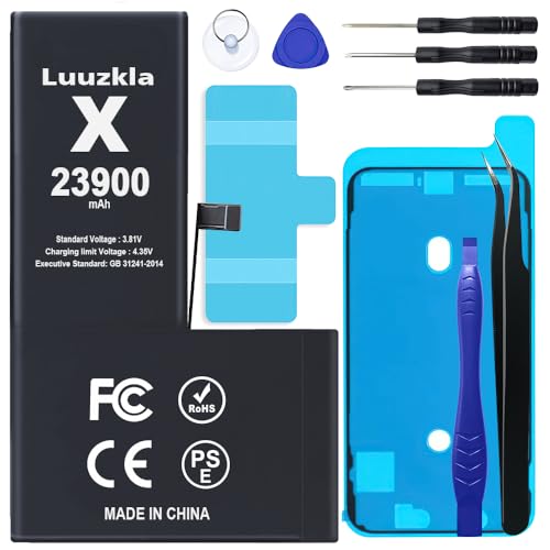 Luuzkla 23900mAh (New Upgrade) Battery Compatible with iPhone X Super Capacity Battery Replacement Compatible with iPhone X with Full Tool Kits-0 Cycle High Capacity-24 Months Service