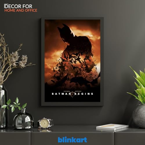 Image of BLINKART Batman Begins (2005) Movie Poster Frame 12x18 Inch | Premium 300 GSM Paper Wall Print | Vintage Film Artwork for Home, Bedroom, Living Room, Office | Framed Photo Decor