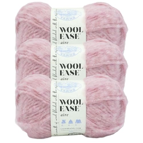 Image of Lion Brand Yarn, Wool-Ease Aire Crochet Yarn, Cotton Candy, Pink, 3 Pack