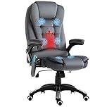 Vinsetto Massage Office Chair with Lumbar Heating, Velvet Fabric Executive Computer Desk Chair with High and Reclining Back, Tilt Function, Adjustable Height, Padded Armrests, Grey