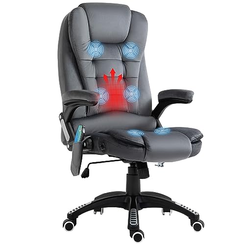 Vinsetto Massage Office Chair with Lumbar Heating Velvet Fabric Executive Computer Desk Chair with High and Reclining Back Tilt Function Adjustable Height Padded Armrests Grey