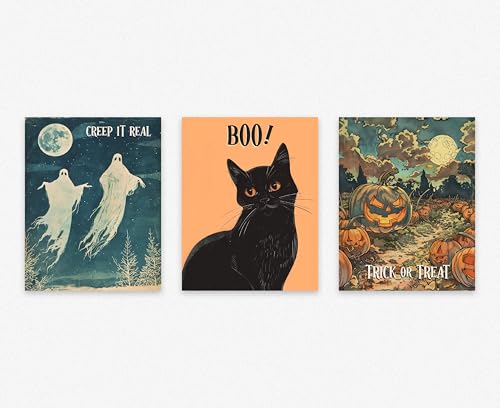 Affiches murales d'Halloween art mural fantôme et chat noir pour décoration maison