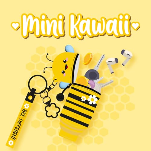 Legami - Mini-Geldbörse mit Schlüsselanhänger Kawaii, Bee, mit Spirale, Karabinerhaken und Handschlaufe, aus Silikon, 5 x 12 x 5 cm 2