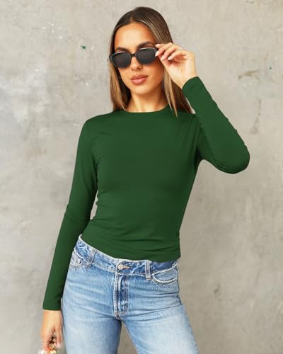 Image of Abardsion Women's Slim Lightweigh Long Sleeve T Shirts | Fall Clothes 2026 Casual Basic Crewneck Going Out Crop Tops Y2K