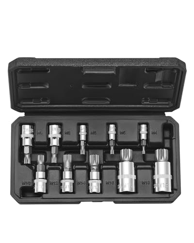 Image of VEVOR XZN Triple Square Spline Bit Socket Set, 10-Piece M4 - M18, Premium Cr-V Steel, 1 /4 in, 3 /8 in, and 1 /2 in Drives, with Enhanced Storage Case, Triple Square Socket Set for Hand Use, Automotive