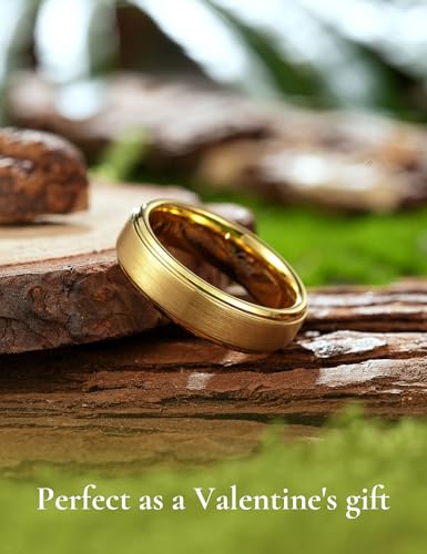Image of King Will Tungsten Carbide Wedding Band for Men Women-4 /6 /8mm Width 14K Gold Plated Tungsten Wedding Ring Matte Brushed & High Polished Style Comfort Fit Wedding Band Size 6-14