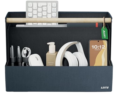 Leitz Stoff-Schreibtisch-Organizer mit Holzgriff - Faltbarer Hot-Desk-Organizer mit 4 Fächern aus schützenden, recycelten Materialien - 38 x 19 x 26cm