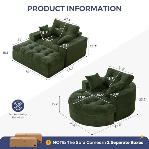 Image of MAXYOYO Modular Sectional Chaise Lounge Sofa, 2 Sets Upholstered Lounge Chair with Ottoman, Comfy Round+ Square Couch with Layered Cushion, Tufted Sleeper Chair for Living Room, No Assembly