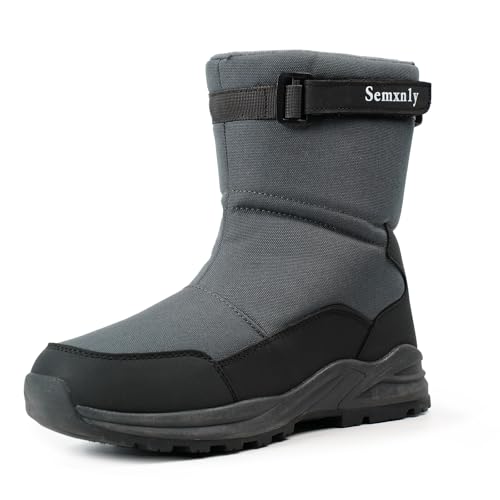 Semxnly Men's Snow Boots Waterproof - Snow Shoes for Men Warm Fur Lined Non-Slip Wear-Resistant Men’s Boots for Hiking Gray