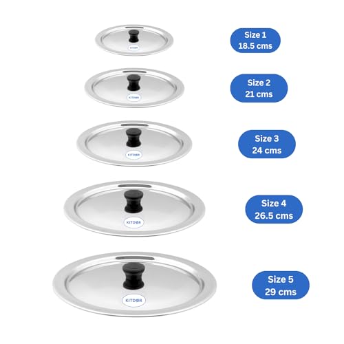 Image of Glossy Steel Lids for Utensils with Knobs | Melt-Free with a Good Gripsteel Lid for Kadai and Other Utensils | Round, Rust Resistant Steel (5 Pcs Set, Medium)