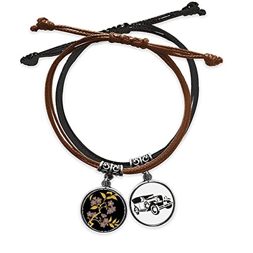 Bracelet la Culture Japonaise Black Flower en cuir à offrir en cadeau