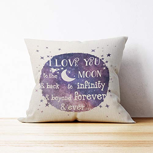 Mancheng-Zi Romantic Quote I Love You To The Moon And Back Throw Pillow Cover, Galaxy Decorative Cushion Case, Wedding Gift, Engagement Gift,18 X 18 Inch Decor Linen Cushion Cover For Sofa Couch Bed #TOP2