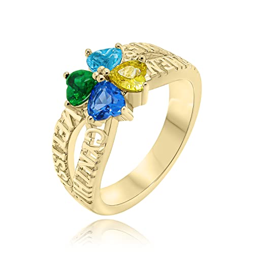 Glamcarat Personalized Birthstone Ring, Mothers Ring With 4 Four Stones Promise Ring For Her Fine Jewelry 4 Child Names Engraved Customized Ring Gift For Her #TOP19