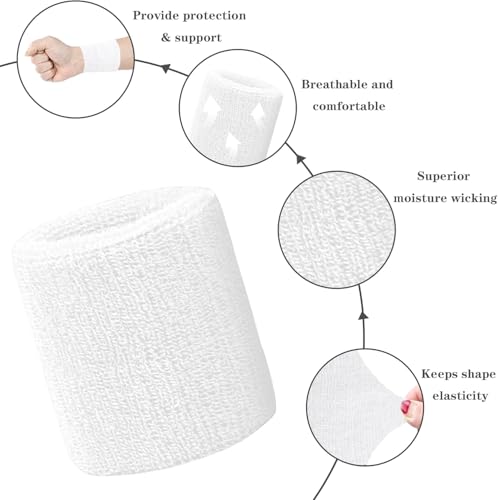 Sweat Bands Wristband - 2pcs Sweatbands - Athletic Soft Cotton Wrist Bands - Wrist Band Sweatband for Men and Women,Fitness Arm Sweatband, Sports Sweatband Bracelet for Tennis Running (white) - Image 3