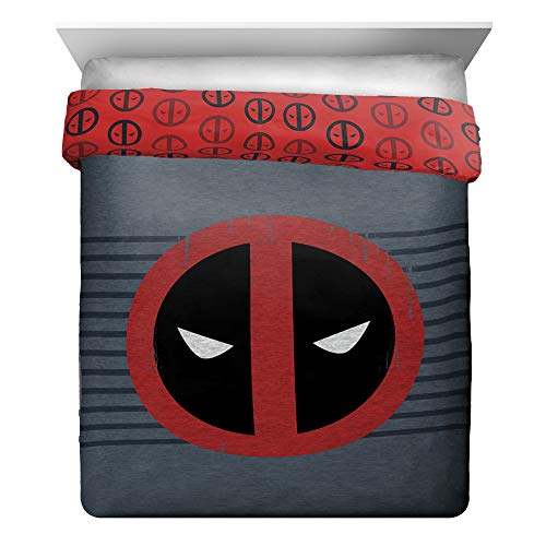 Jay Franco Marvel Deadpool Stripes Full/Queen Comforter, Red
