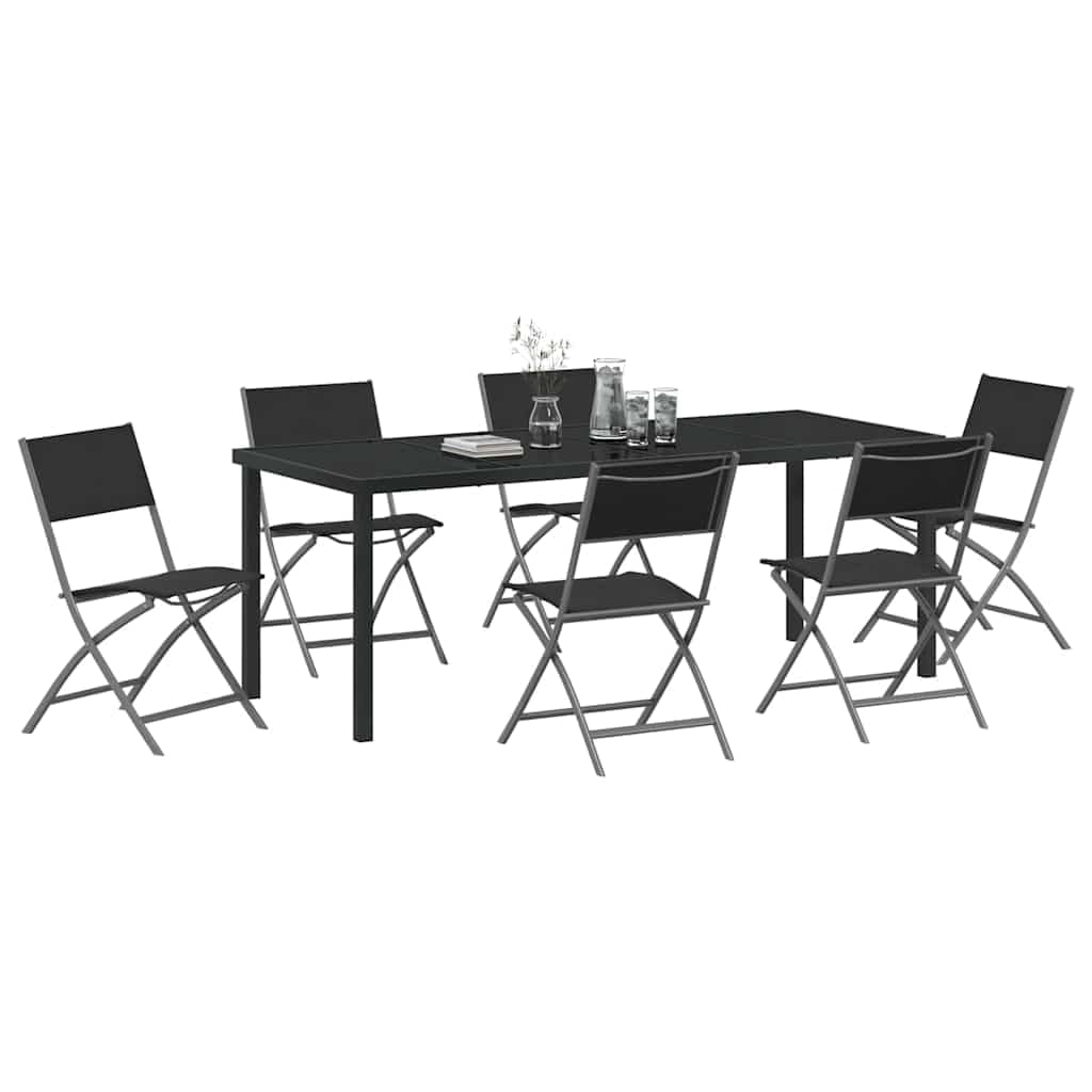 Repas d'été en famille avec le set de salle à manger de jardin noir 7 pcs pliable vidaXL
