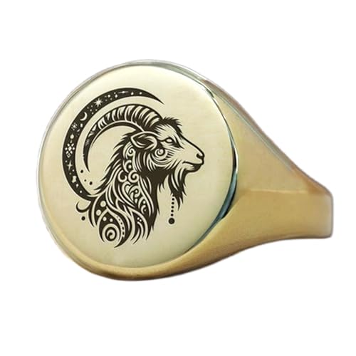 Bague chèvre ronde en argent 925 de style chevalière vintage