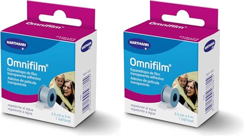Omnifilm: Cinta Autoadhesiva de un Solo Uso; Hidrófobo; Repelente al Agua; Muy Resistente; para Pieles Sensibles; 2,5cmx5m (Paquete de 2)