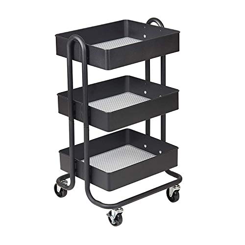 ECR4Kids 3-Tier Metal Rolling Utility Cart, Heavy-Duty Mobile Storage Organizer With Casters, Office & Kitchen Storage, Classroom & Beauty Cart