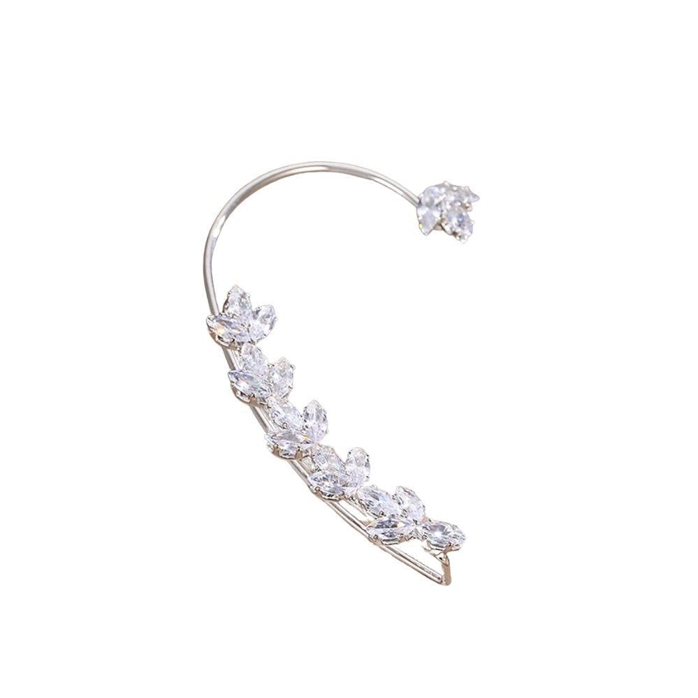 COLORFUL BLINGNon Pierced Ear Bone Clip Ear Clip Ear Cuff Clip On Crystal Leaf Earring