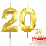 Vela de feliz cumpleaños, velas de 20 cumpleaños, velas de cumpleaños doradas, velas de número, vela de cumpleaños número 20 para pastel, vela de pastel de cumpleaños para decoraciones de boda de